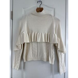 Project Naadam Women's Ruffle Cream Ivory Sweater Cotton Acrylic Size S